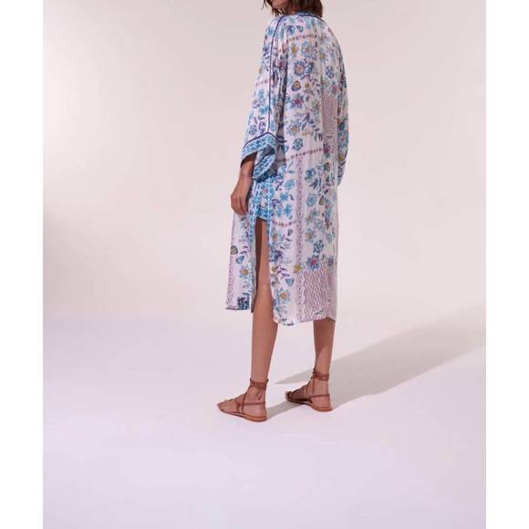 NEW POUPETTE ST BARTH long kimono erica in white blue botanique - Picture 3 of 3